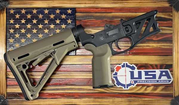 Complete AR15 Skeletonized Lower Receiver Anodized Black & Magpul FDE