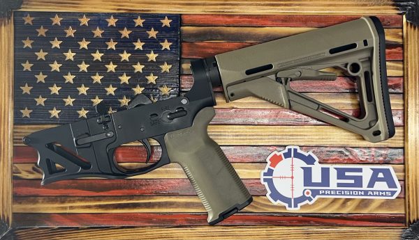 Complete AR15 Skeletonized Lower Receiver Anodized Black & Magpul FDE - Image 2
